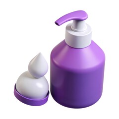 3d rendering of a purple lotion dispenser with a white drop isolated on white background