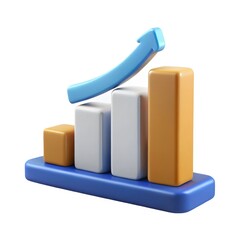 3d bar chart with upward arrow showing growth and success isolated on white background