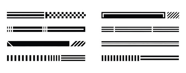 Racing stripes for car tuning pack with vector stickers designed for vehicle wraps and body customization, isolated on white background