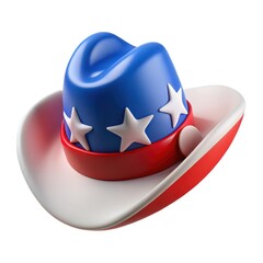Patriotic cowboy hat with stars and stripes design isolated on white background