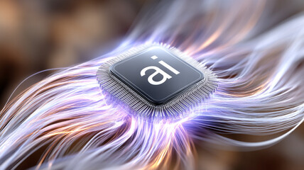 Ai processor with glowing energy streams representing data flow