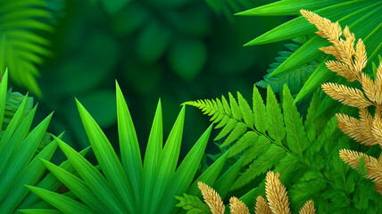 Lush green tropical leaves and ferns in a forest