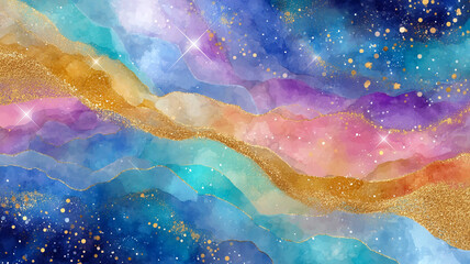 Colorful abstract galaxy with swirling colors and glitter