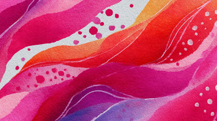 Abstract watercolor painting with flowing pink and red shapes
