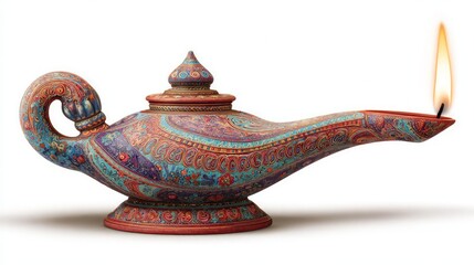 Fototapeta premium Colorful Ornate Magic Lamp With Flame