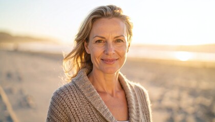 A Woman's Portrait at Beach Sunset