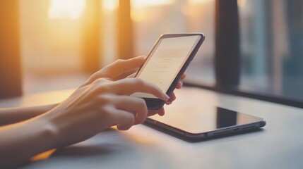 Close-up of hands using a tablet computer.