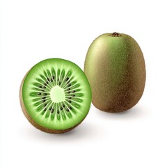 Obraz premium Whole and sliced kiwi fruit isolated on white background