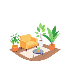 Obraz premium Living Room Interior with Plants on transparent background