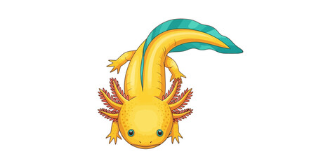 Fototapeta premium Cute cartoon illustration of a yellow axolotl, facing forward.