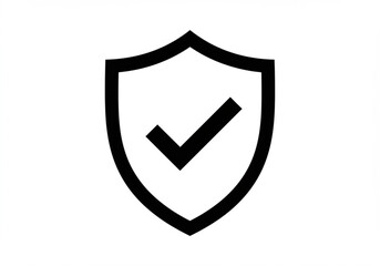 Black shield icon with a white checkmark inside on a white background