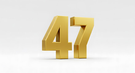 Shiny Golden Number Forty-seven on White Background