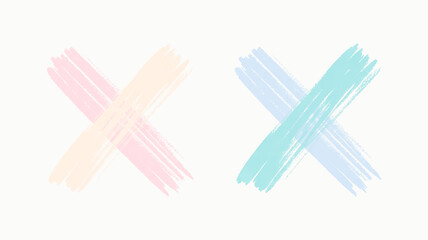 A minimalist illustration featuring two X-shaped marks drawn with pastel colored chalk on a white background