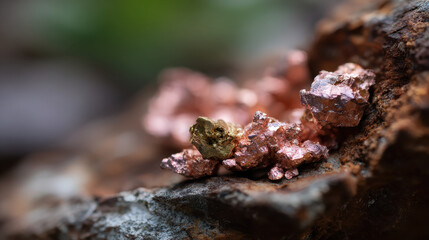 Copper veins exposed on rock face showcase detailed texture and natural beauty, highlighting unique formations of mineral deposits