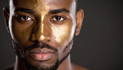 Portrait Of A Man With Gold Glitter On Half His Face