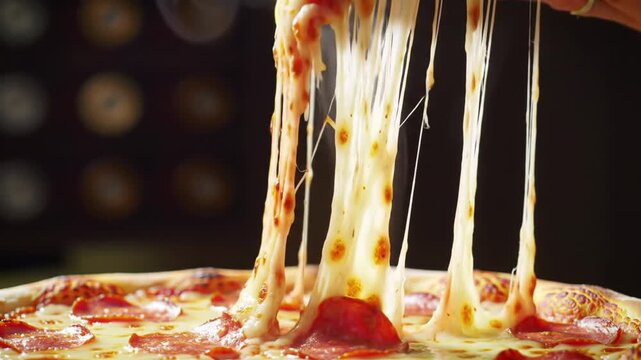 Delicious Pepperoni Pizza with Melted Cheese Strings