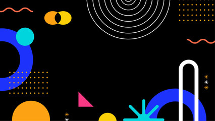 Obraz premium Colorful abstract shapes create a vibrant contrast on a black background, ideal for modern designs, backgrounds, prints, and digital art.