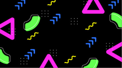 Vibrant abstract design featuring pink triangles and lime green shapes.