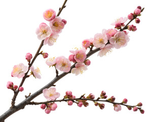 Delicate Pink Plum Blossoms Branch with Buds.