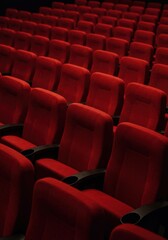 Obraz premium A multitude of empty, plush red theater seats arranged in neat rows