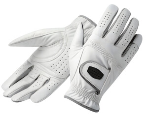 Pair of White Leather Golf Gloves with Perforated Fingers and Adjustable Strap.