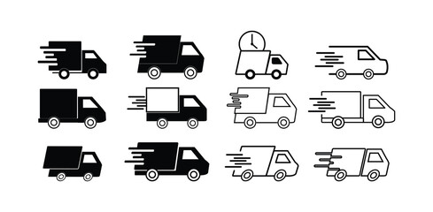 Delivery Truck, van icon set. Express Shipping Truck Icons. Fast shipping truck icon. Logistic trucking sign. Vector.
