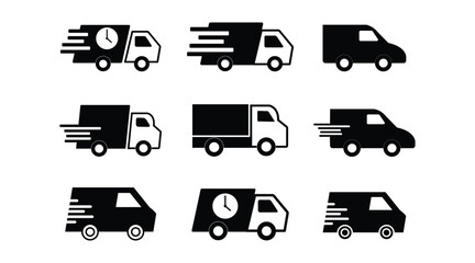 Fast Delivery Truck Icon Set – Express Shipping Vector, Editable Stroke for Web, App and Logistics