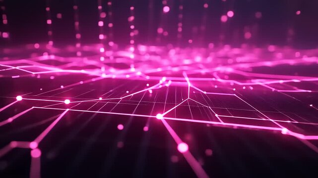 Abstract digital landscape with pink lines and dots, creating a futuristic network effect
