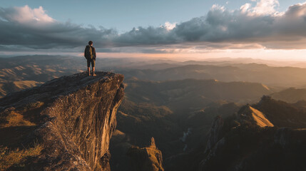 A man is standing on a mountain top