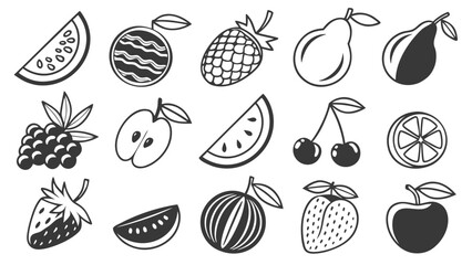  Monochrome Fruit Icons Vector Silhouettes