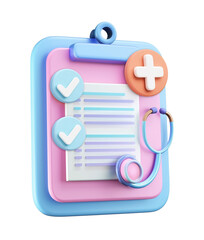Pastel doctor clipboard 3d minimalist icon isolated on transparent background.