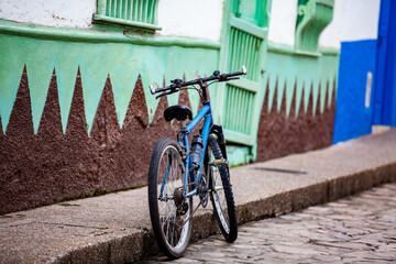 Bicycle at the beautiful streets of the colonial town of Concepcion in Antioquia, Colombia.