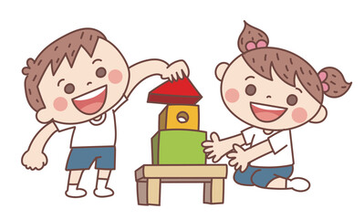積み木で遊ぶ子どもたち