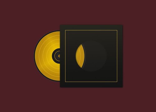 Looping Spinning Vinyl Record Animation with Gold and Black Design. Music Disc. LP Record. Ponograph Record. Loopable animation of a vinyl record spinning inside a black and gold sleeve. 