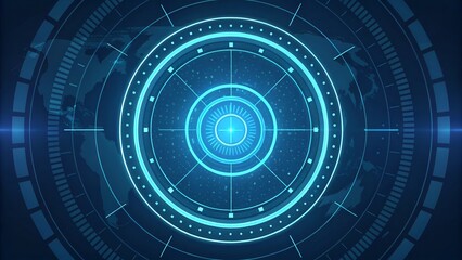 Blue glowing futuristic HUD interface with circular UI elements on dark background - Background Design