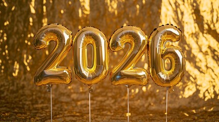 Golden 2026 Balloons Celebrate the New Year with Shimmering Elegance