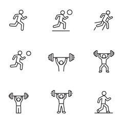 Collection of simple outline icons depicting fitness exercises and physical activities