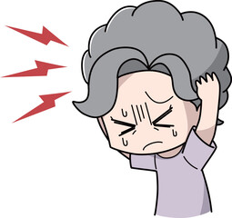 頭痛に苦しむ高齢女性のイラスト