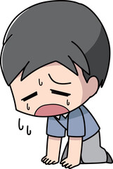 だるさで座り込む男性のイラスト