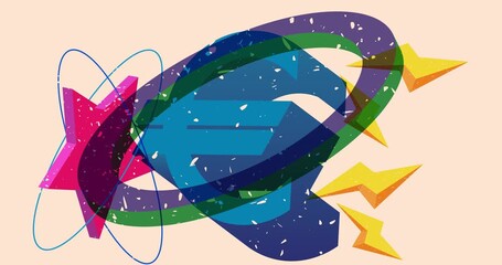 Risograph Euro Sign with geometric shapes animation. Moving object in trendy riso graph design video. - Powered by Adobe