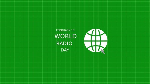 Cursor click the world.13th february world radio day text with blur effect on green background.