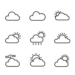 Set of minimalist weather icons illustrating sunny cloudy and rainy day conditions