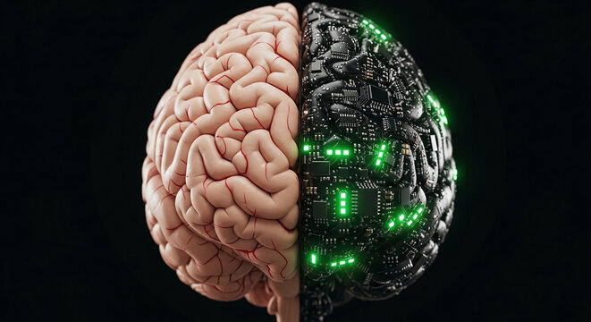 Human Brain and AI Conceptual Image. Ai generation