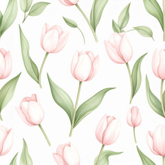 Obraz premium Ethereal Bloom: A vibrant depiction of spring's arrival, showcasing delicate pink tulips amid verdant foliage, evoking feelings of freshness and floral elegance.