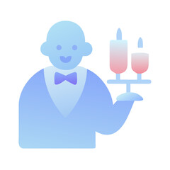A butler is holding candles, isolated on white background