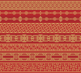 中国組格子文様風の横ラインセット