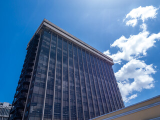 Low-angle view of the Guatemalan government's public administration building.