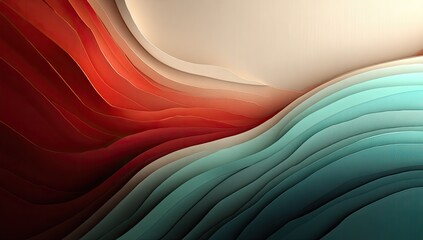 Abstract layered wavy shapes in warm and cool tones