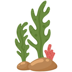 Obraz premium Vibrant green seaweed and coral rising from the seafloor. The seaweed has a unique shape, and the coral adds a splash of color