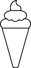 Ice Cream Cone Line Art on White Background